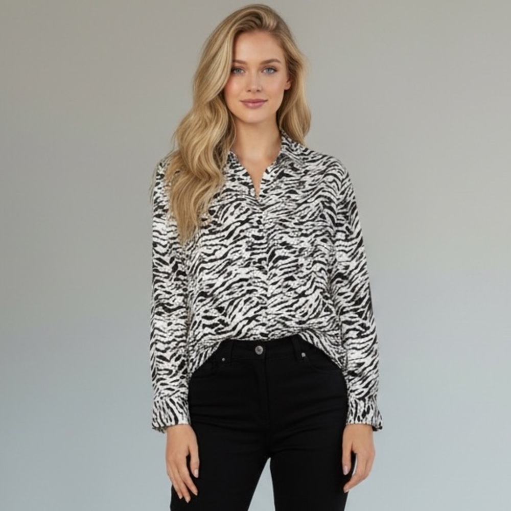 NWT Liverpool Jeans Company Women’s Animal Print Button Up Woven Blouse XLP